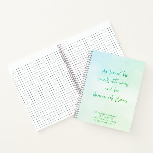 Groen script Afstuderen schoolnaam Notitieboek (Binnen)