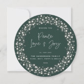 Groen Script Font Vrede Liefde+Vreugde Glitterende Feestdagenkaart (Voorkant)