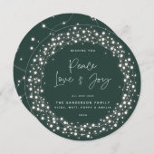 Groen Script Font Vrede Liefde+Vreugde Glitterende Feestdagenkaart (Voorkant / Achterkant)