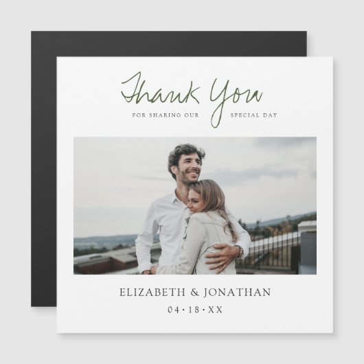 Groen Script Foto bruiloft Dank u magneet (Voorkant / Achterkant)