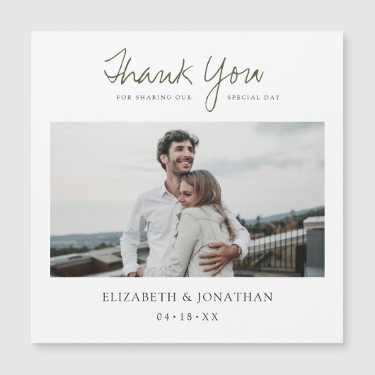 Groen Script Foto bruiloft Dank u magneet (Voorkant)