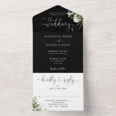 groen script hart zwart-wit bruiloft all in one uitnodiging (Binnen)