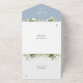 groen script harten stoffige blauwe bruiloft all in one uitnodiging (Buitenkant)
