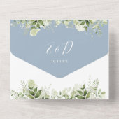 groen script harten stoffige blauwe bruiloft all in one uitnodiging (Achterkant)