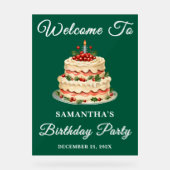 Groen Script Kerstfeest Verjaardagsfeest Welkom Acryl Bord (Voorkant)