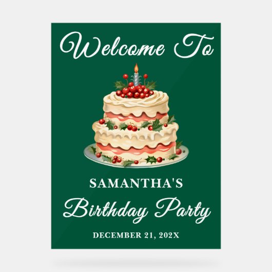 Groen Script Kerstfeest Verjaardagsfeest Welkom Acryl Bord (Voorkant)