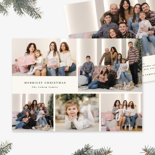 Groen script Kerstmis vijf foto collage Feestdagenkaart