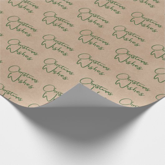 Groen Script Kerstwensen Kraft Holiday Cadeaupapier (Hoek)