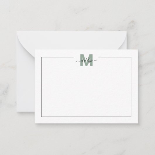 Groen Script Minimalistische naam Monogram Notitiekaartje (Voorkant)