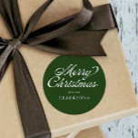 Groen  script Modern Merry Christmas Ronde Sticker<br><div class="desc">Green  Script Modern Merry Christmas Classic Round Sticker is de perfecte aanvulling op uw kerstcadeaus dit jaar,  met  stijl script en jouw naam.</div>