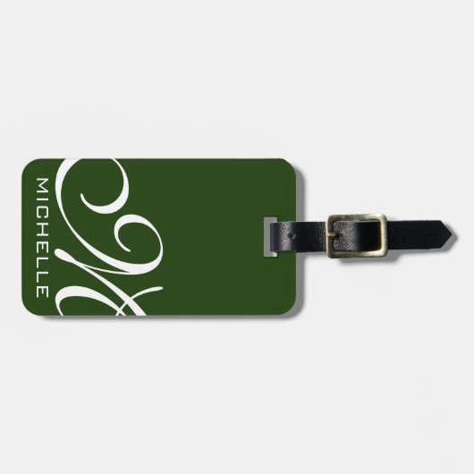 Groen Script-monogrammen Bagagelabel (Voorkant horizontaal)
