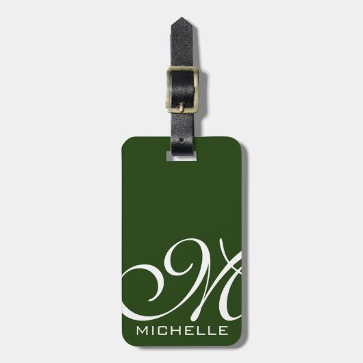 Groen Script-monogrammen Bagagelabel (Voorkant verticaal)