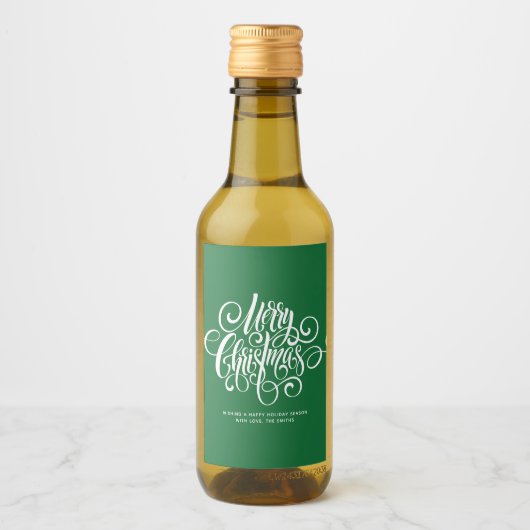 Groen script "pretkerst" op maat wijn etiket (Voorkant)