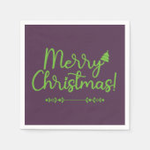 Groen Script Prettig kerstfeest op paars papier Servet (Voorkant)