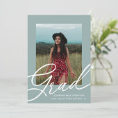 Groen Script Twee Foto Afstuderen Kaart (Staand voorkant)