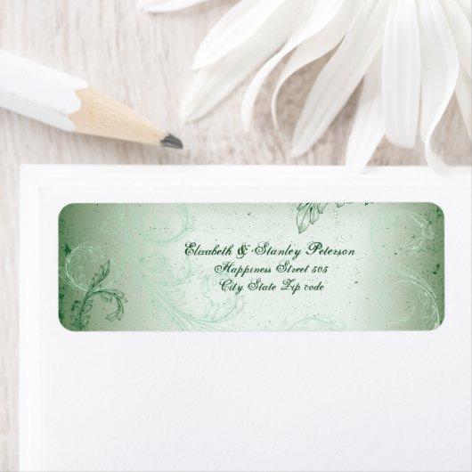  groen scroll blad bruiloft label (Insitu)