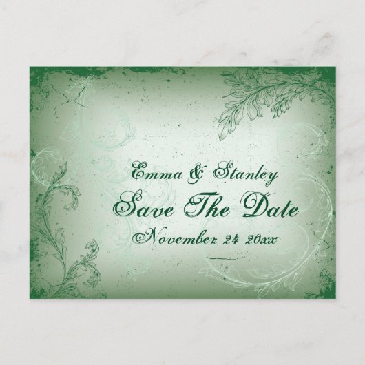  groen scrollblad Save the Date Aankondigingskaart (Voorkant)