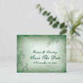  groen scrollblad Save the Date Aankondigingskaart (Staand voorkant)