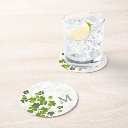 Groen Shamrock bouquet monogram Ronde Kartonnen Onderzetter (Insitu)