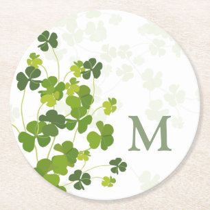 Groen Shamrock bouquet monogram Ronde Kartonnen Onderzetter