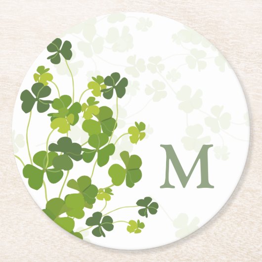 Groen Shamrock bouquet monogram Ronde Kartonnen Onderzetter (Voorkant)