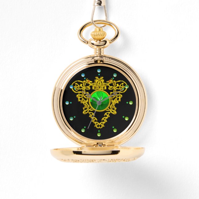 GROEN SHAMROCK, CELTISCH KUNNEN NIET HARDE GOLD BL HORLOGE (Voorkant)