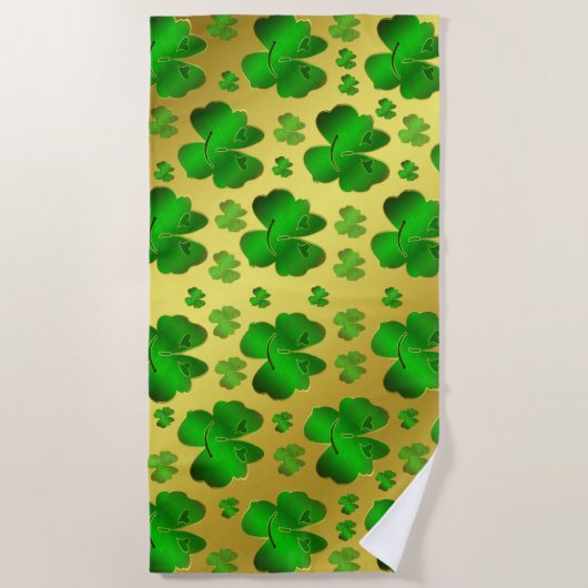 groen, shamrock, goud, giny, santa petricks strandlaken (Voorkant)