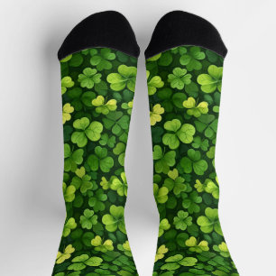 Groen Shamrock Patroon op Zwarte Sokken