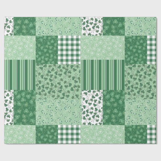 Groen Shamrocks Faux Patchwork Verpakkingsdocument Cadeaupapier (Vlak)