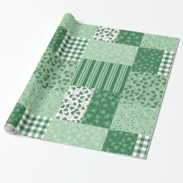 Groen Shamrocks Faux Patchwork Verpakkingsdocument Cadeaupapier