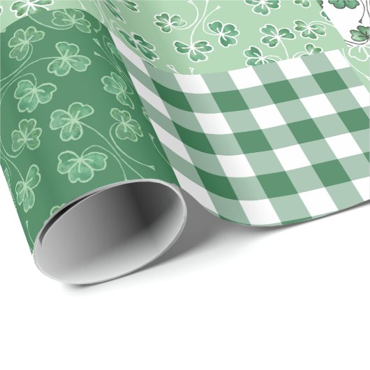 Groen Shamrocks Faux Patchwork Verpakkingsdocument Cadeaupapier (Rol Hoek)