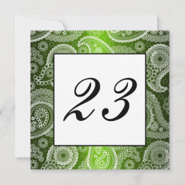 Groen Shimmer White Lace Paisley Table Number Kaart