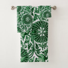 groen sierbloemmotief bad handdoek