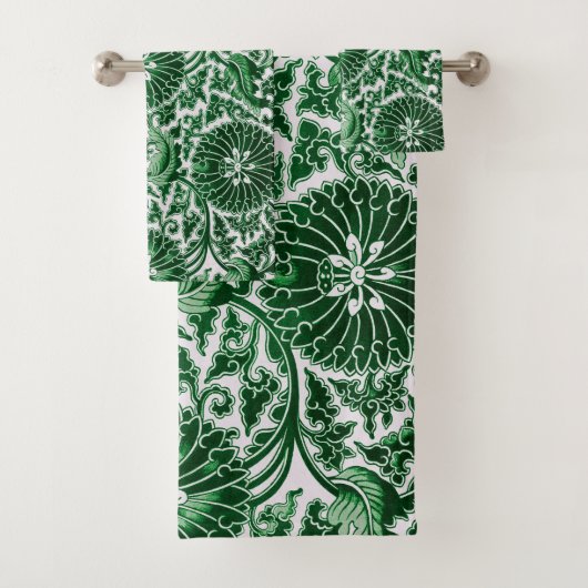 groen sierbloemmotief bad handdoek (Insitu)