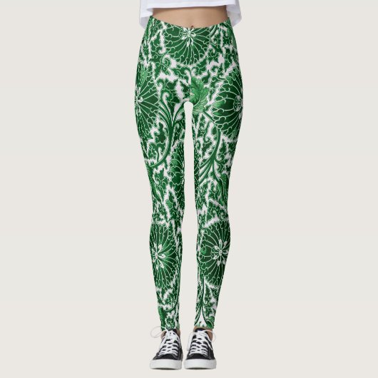  groen sierbloemmotief leggings (Voorkant)