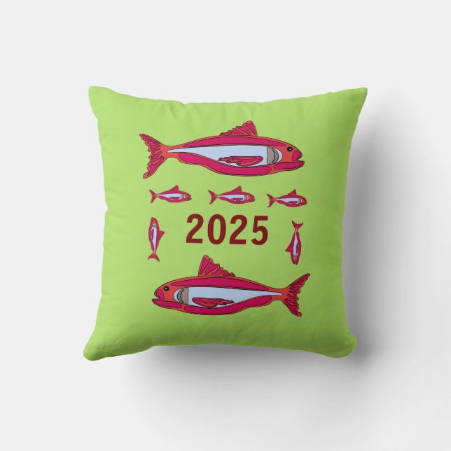 Groen Sierkussen met Rode Vis 2025 (Achterkant)