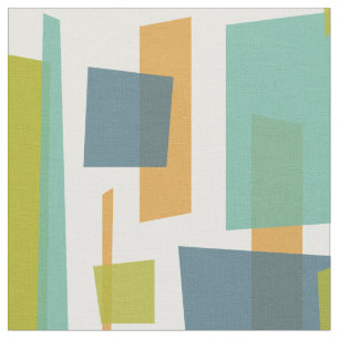 Groen Sinaasappel Blauw Abstract Rechthoeken Retro Stof