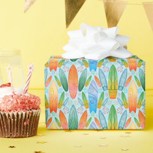 Groen Sinaasappel & Blauw Zomer Surfplanken Cadeaupapier (Verjaardagsfeest)