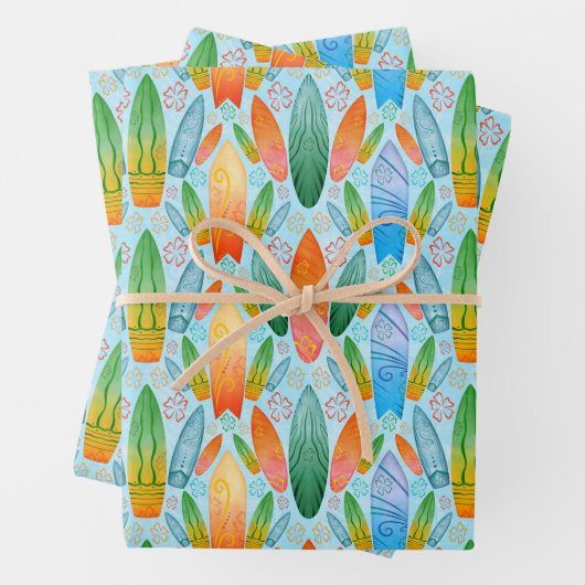 Groen Sinaasappel & Blauw Zomer Surfplanken Inpakpapier Vel (In situ)
