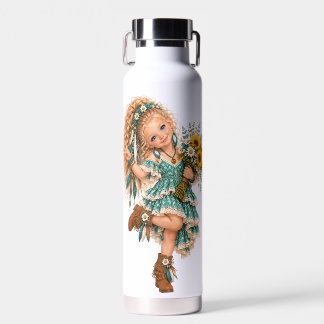 Groen&Sinaasappel Bloem Kind Boho Meisje Waterfles