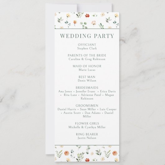 Groen sinaasappel bloemenrustieke trouwprogrammaka (Achterkant)