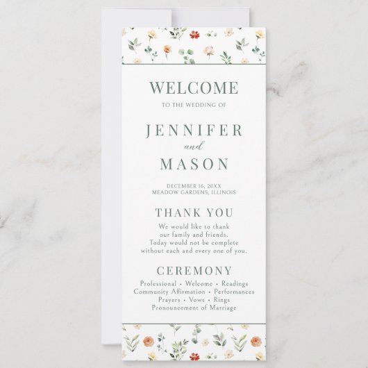 Groen sinaasappel bloemenrustieke trouwprogrammaka (Voorkant)