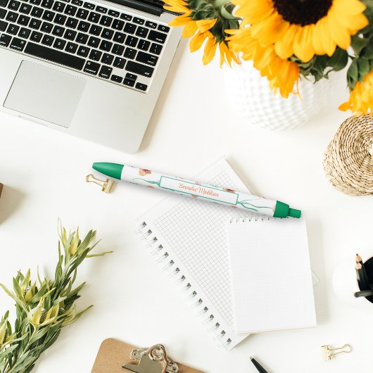 Groen Sinaasappel Bohemian Floral Ditsy Monogramme Blauwe Inkt Pen