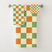 Groen Sinaasappel Bruin Geruit Gingham Patroon Bad Handdoek (Insitu)