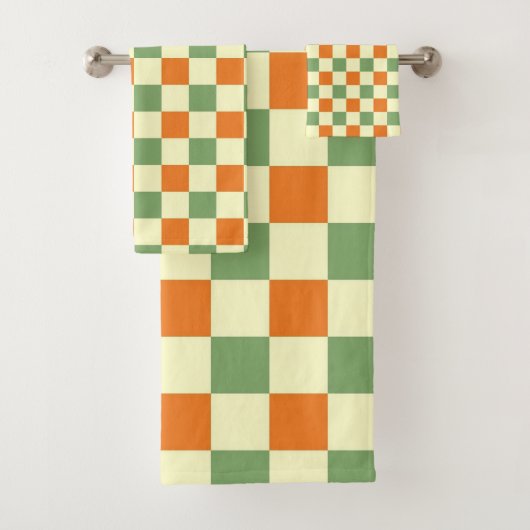 Groen Sinaasappel Bruin Geruit Gingham Patroon Bad Handdoek (Insitu)