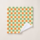 Groen Sinaasappel Bruin Geruit Gingham Patroon Bad Handdoek (Wasdoekje)
