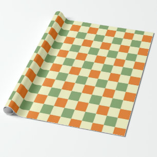 Groen Sinaasappel Bruin Geruit Gingham Patroon Cadeaupapier
