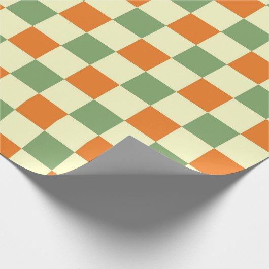 Groen Sinaasappel Bruin Geruit Gingham Patroon Cadeaupapier (Hoek)