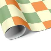 Groen Sinaasappel Bruin Geruit Gingham Patroon Cadeaupapier (Rol Hoek)
