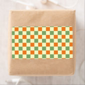 Groen Sinaasappel Bruin Geruit Gingham Patroon Etiket (Insitu)